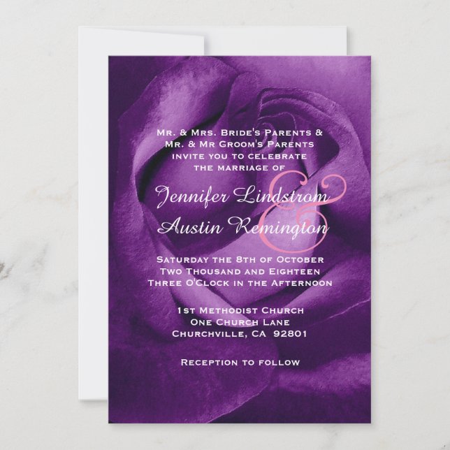 Invitation Royal Purple Rose Mariage V12 (Devant)