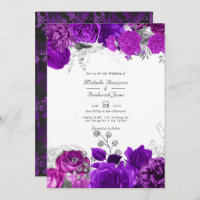 Royal Purple & Silver Floral Mariage QR Code Rsvp