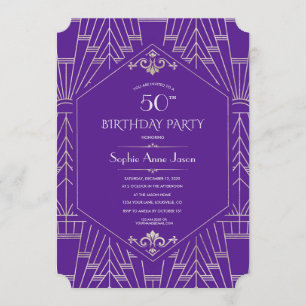 Invitation Royal Purple Silver Great Gatsby fête d'anniversai