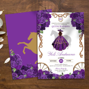 Invitation Royal Purple Western Charro Floral Quinceanera