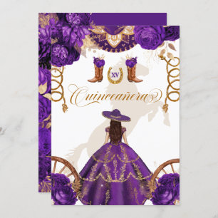 Invitation Royal Purple Western Charro Quinceanera à 2 côtés