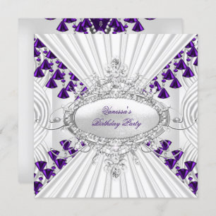 Invitation Royal Purple White Diamond perles fête d'anniversa