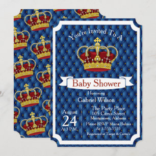 Invitation Royal Red Crown & Royal Blue Regal Baby Boy Douche
