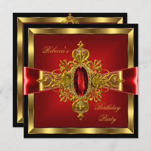 Invitation Royal Red Diamond Gold Bow Noir fête d'anniversair