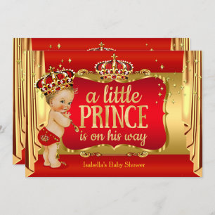 Invitation Royal Red Gold Boy Prince Baby shower Blonde