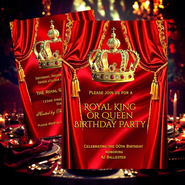 Invitation Royal Red Gold King Queen Crown Birthday Party 2 (Créateur téléchargé)