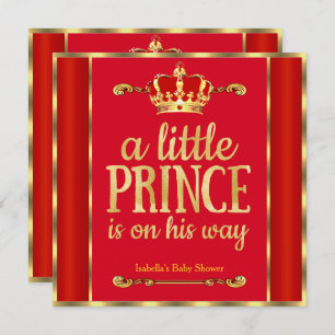 Invitation Royal Red Gold Prince est en chemin Baby shower
