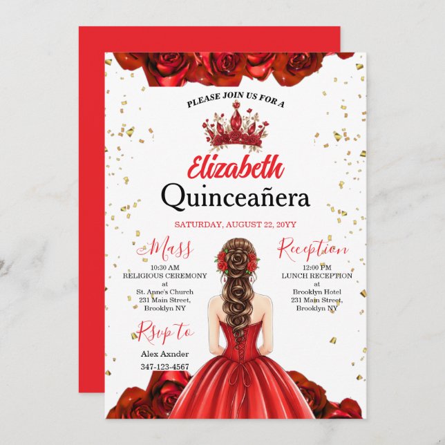 Invitation Royal Red Rose Butterfly Quinceañera Invite (Devant / Derrière)