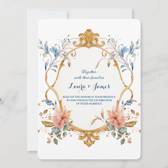 Invitation Royal Regal Elegance Floral Golden Ornate Wedding (Devant)