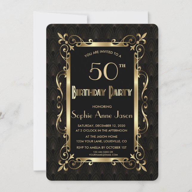 Invitation Royal Roaring 20s Gold Art déc fête d'anniversaire (Devant)