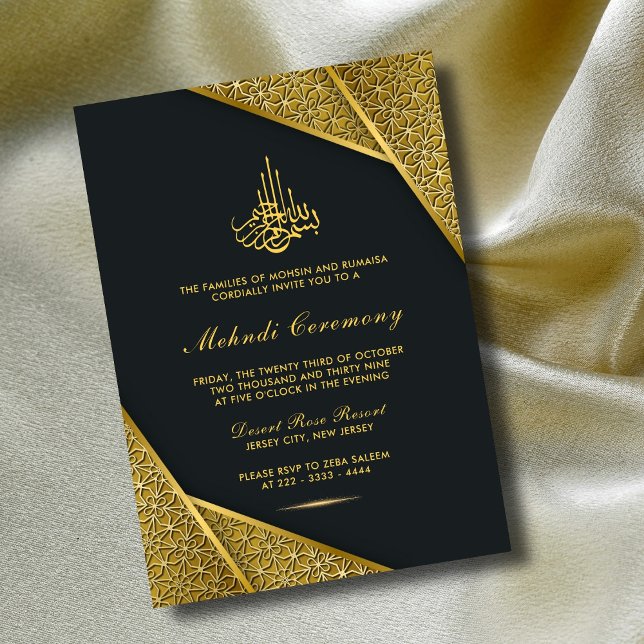 Invitation Royal & Rustic Or Élégant Luxueux Mehndi Islamique (Créateur téléchargé)