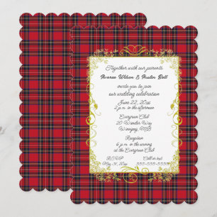 Invitation Royal Stewart Original Tartan Avec Cadre Or