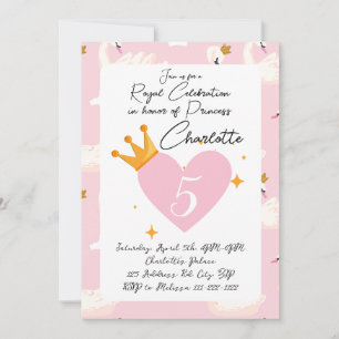 Invitation Royal Swan Princess Pink Girl Anniversaire Party I