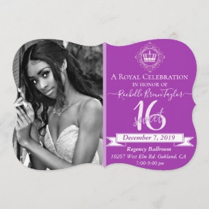 Invitation Royal Sweet 16 Magenta Purple Photo Élégante
