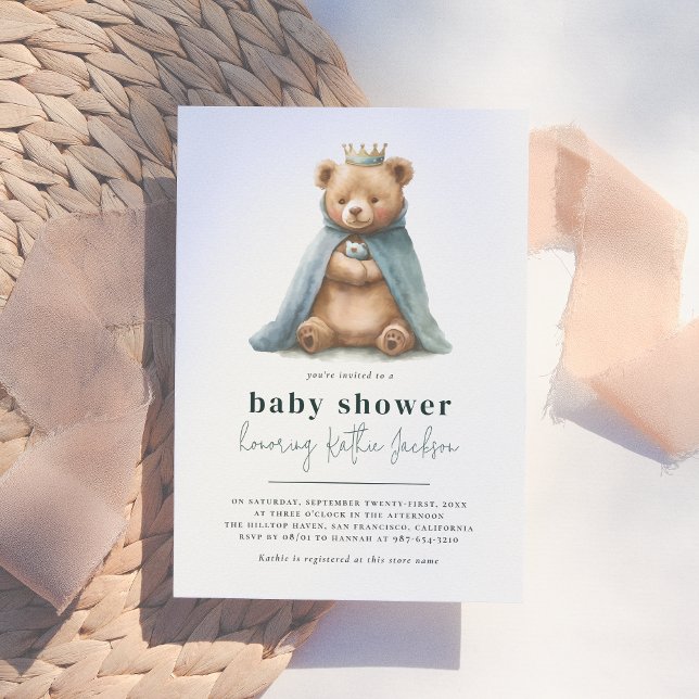 Invitation Royal Teddy Bear Little Prince Boy Baby shower (Créateur téléchargé)