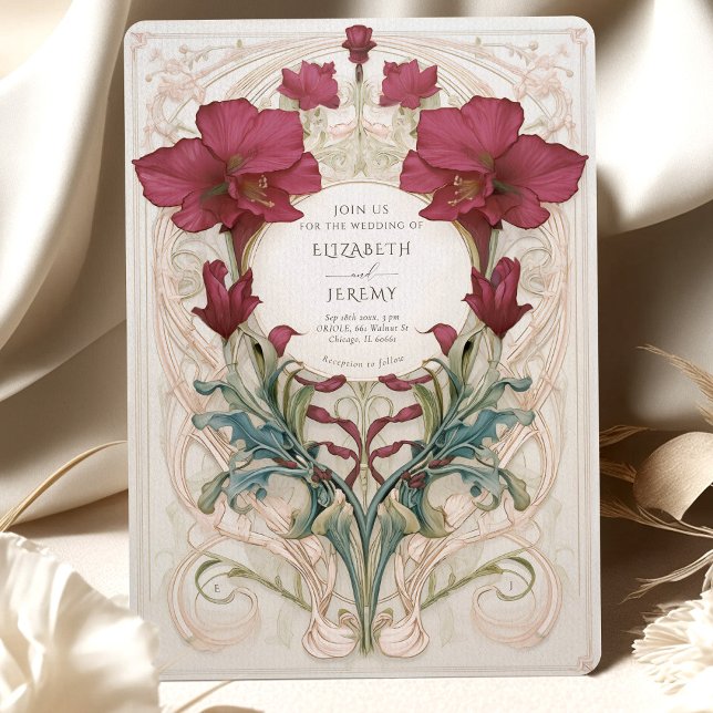 Invitation Royal Victorian Bourgogne Floral Mariage (Créateur téléchargé)