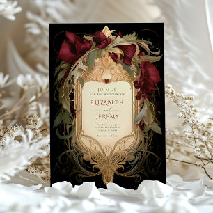 Invitation Royal Victorian Mariage Maroon Floral Ornamals
