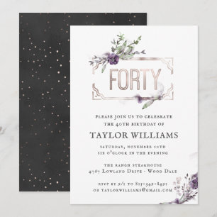 Invitation Royal Violet Cadre de fête d'anniversaire floral