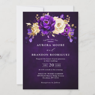 Invitation Royal violet violet or Floral Mariage botanique