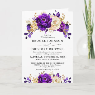 Invitation Royal violet violet or Floral Mariage botanique