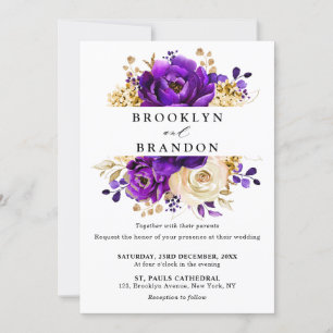 Invitation Royal violet violet or Floral Mariage botanique