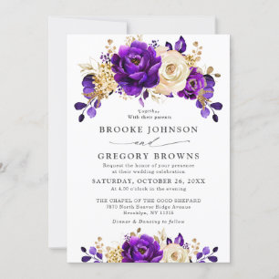 Invitation Royal violet violet or Floral Mariage botanique