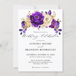 Invitation Royal violet violet or Floral Mariage botanique