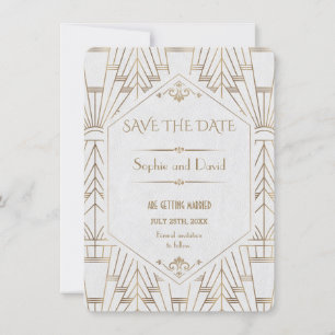 Invitation Royal White Gold Great Gatsby Enregistrer la date