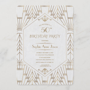 Invitation Royal White Gold Great Gatsby fête d'anniversaire