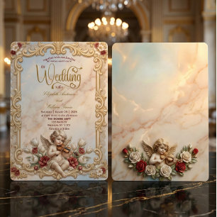 Invitation Royalcore Baroque Chérubin Violon Art Mariage