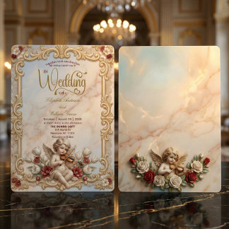 Invitation Royalcore Baroque Chérubin Violon Art Mariage