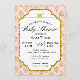 Invitation royale de princesse baby shower d'or