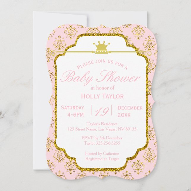Invitation royale de princesse baby shower d'or (Devant)