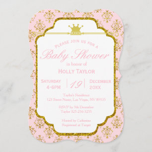 Invitation royale de princesse baby shower d'or