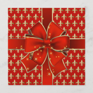 Invitation Royale Élégante Bow Rouge Fleur de Lis