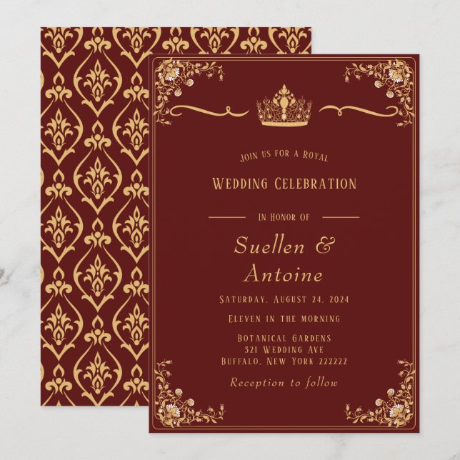 Invitation royale en damas rouge et or (Devant / Derrière)