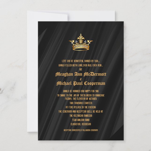 " invitation royale en soie noire de couronne de (Devant)