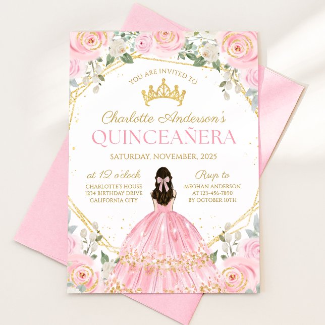 Invitation Royale Rose pour les 15 ans de ma Quinc (Créateur téléchargé)