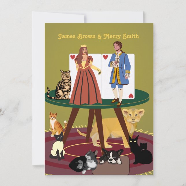 Invitation Royals Elegant King Queen Noble Chats Mariage (Devant)