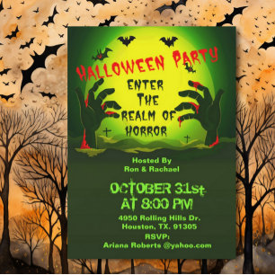 Invitation Royaume d'horreur mains sanglantesInvitation d'Hal