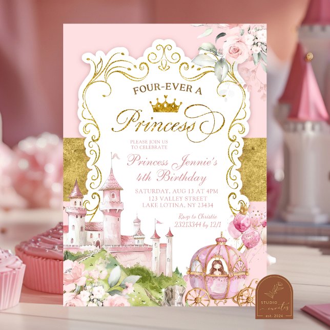 Invitation Royaume Rose et Or Quatre fois une Princesse (Créateur téléchargé)