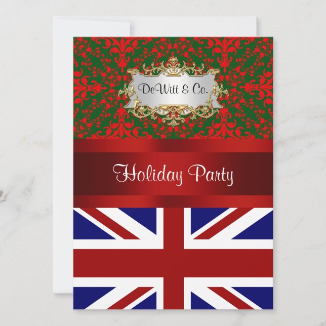 Invitation Royaume-Uni Angleterre Drapeau Noël Fête Damas 2 V (Devant)