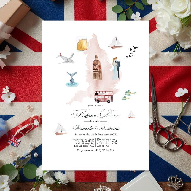 Invitation Royaume-Uni Destination Mariage (United Kingdom Destination Wedding Rehearsal Invitation)