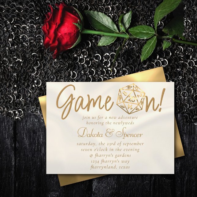 Invitation RPG Game On | Gold Fantasy Tabletop PnP Gamer Dice (Créateur téléchargé)