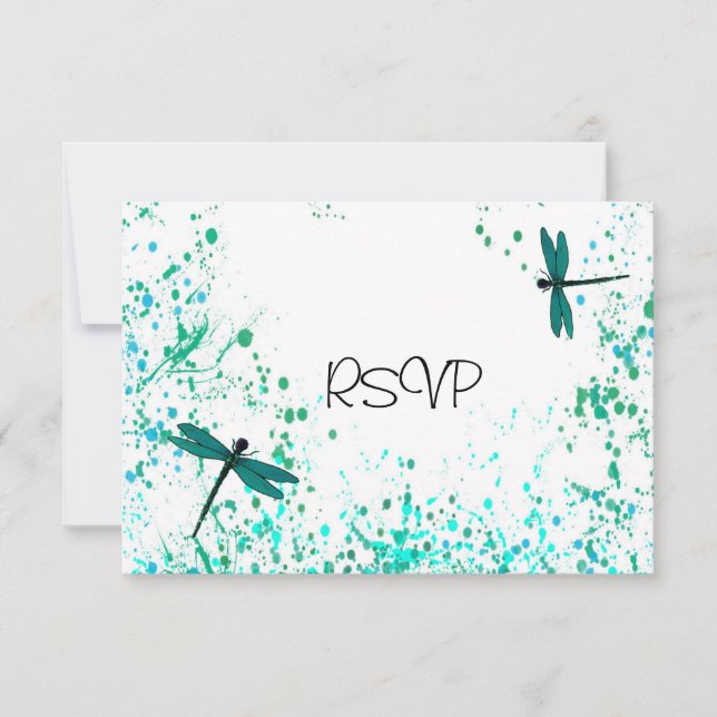 Invitation RSVP à la réception de mariage Teal Dragonflies (Devant)