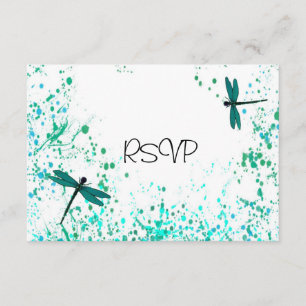 Invitation RSVP à la réception de mariage Teal Dragonflies