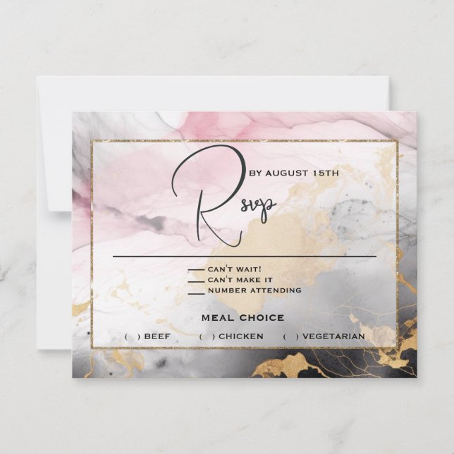 Invitation RSVP Abstrait Rose Pink Or Noir (Devant)