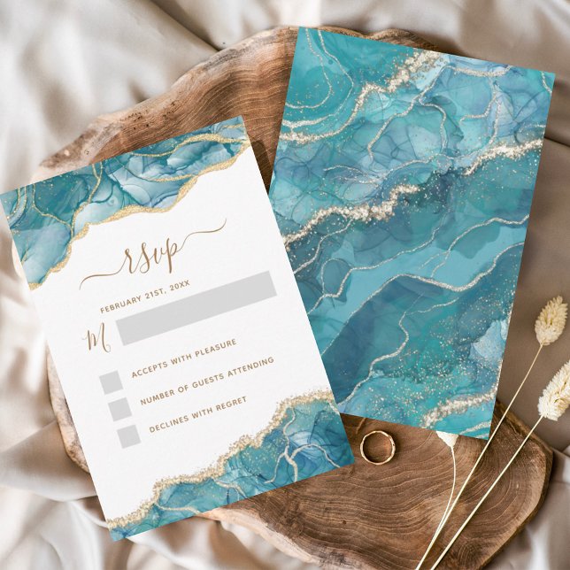 Invitation RSVP Agate Turquoise Turquoise Gold Mariage (Créateur téléchargé)