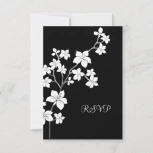 Invitation RSVP Anniversaire Asiatique Fleurs Noir Blanc