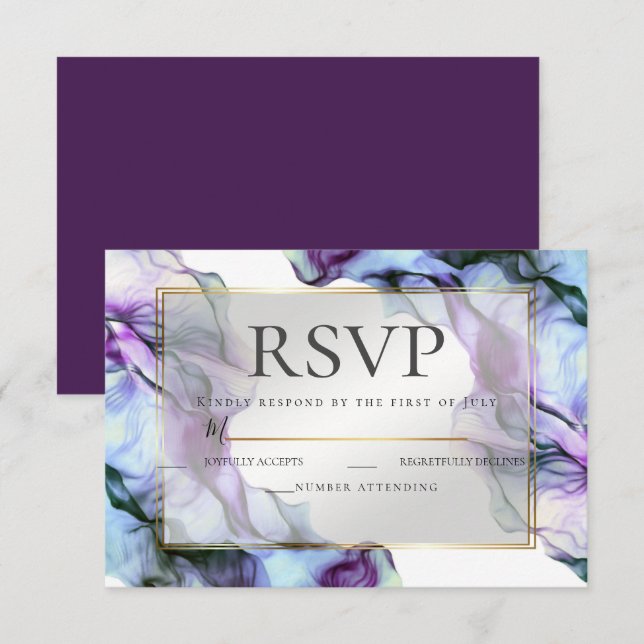 Invitation RSVP | Aquarelle Abstraite violet profond (Devant / Derrière)